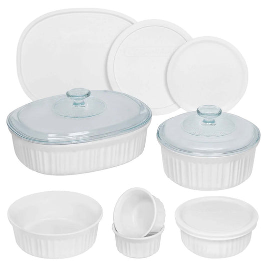FRENCH WHITE 12PC CERAMIC ROUND & OVAL BAKEWARE SET