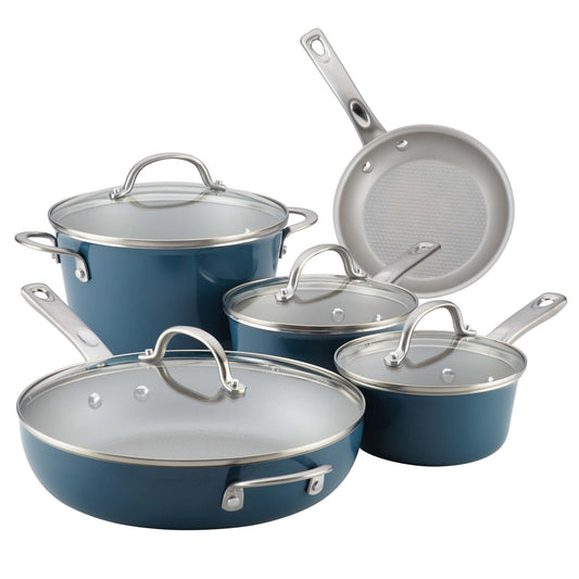 9PC HOME COLLECTION PORCELAIN ENAMEL NONSTICK COOKWARE SET TWILIGHT TEAL